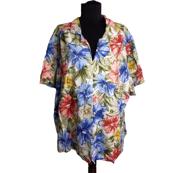 Cathy Daniels Size 3X Blouse Top Womens Floral Button Front Blue Floral Hi Low - Picture 1 of 8